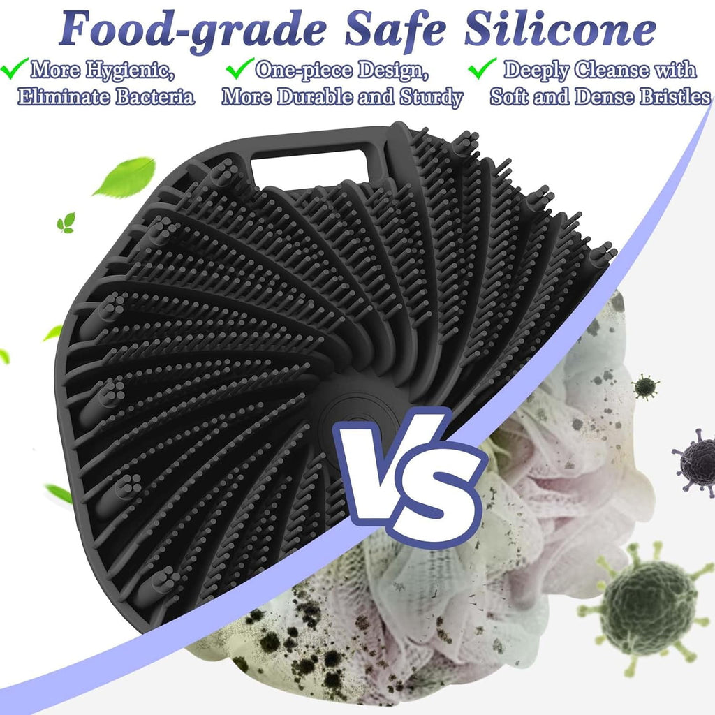 2 Pcs Silicone Body Scrubber with Non-Slip Hand Strap, Exfoliating  Shower  Bath Brush(Black+Pink)