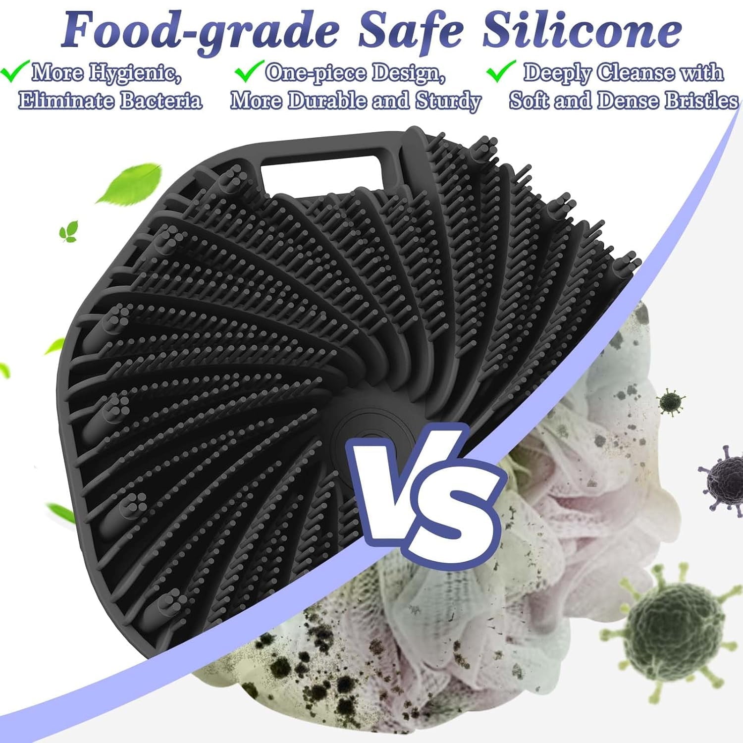 2 Pcs Silicone Body Scrubber with Non-Slip Hand Strap, Exfoliating  Shower  Bath Brush(Black+Pink)
