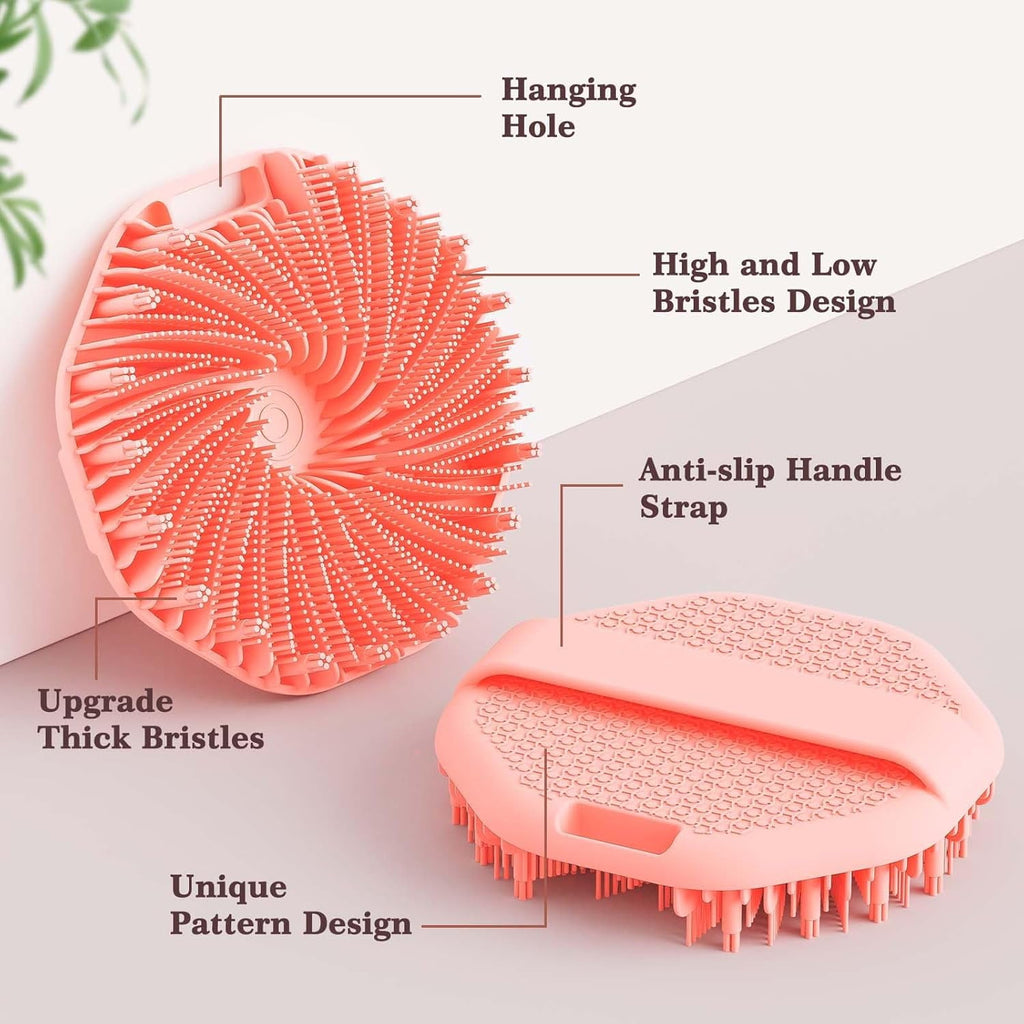 2 Pcs Silicone Body Scrubber with Non-Slip Hand Strap, Exfoliating  Shower  Bath Brush(Black+Pink)