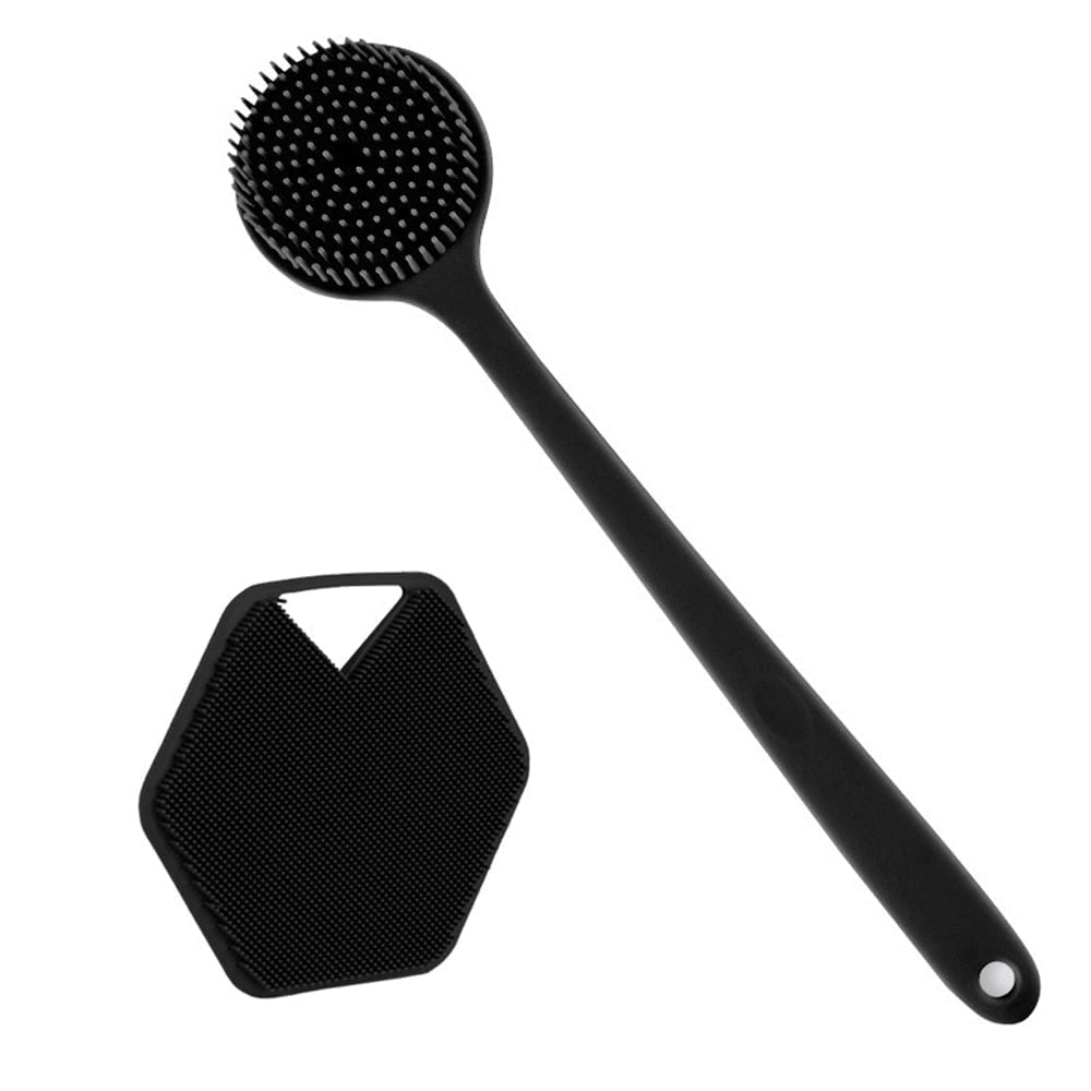 2 Pcs Silicone Body Scrubber with Non-Slip Hand Strap, Exfoliating  Shower  Bath Brush(Black+Pink)