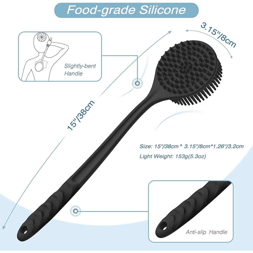 2 Pcs Silicone Body Scrubber with Non-Slip Hand Strap, Exfoliating  Shower  Bath Brush(Black+Pink)
