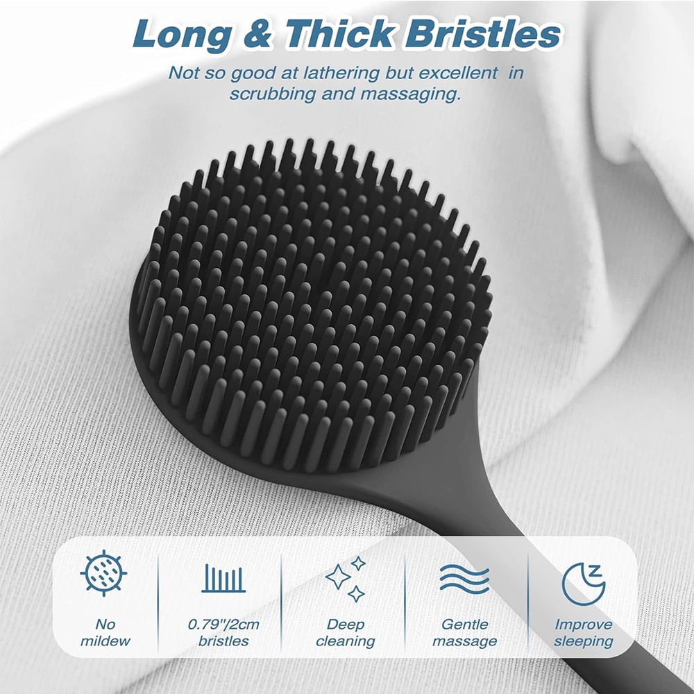 2 Pcs Silicone Body Scrubber with Non-Slip Hand Strap, Exfoliating  Shower  Bath Brush(Black+Pink)