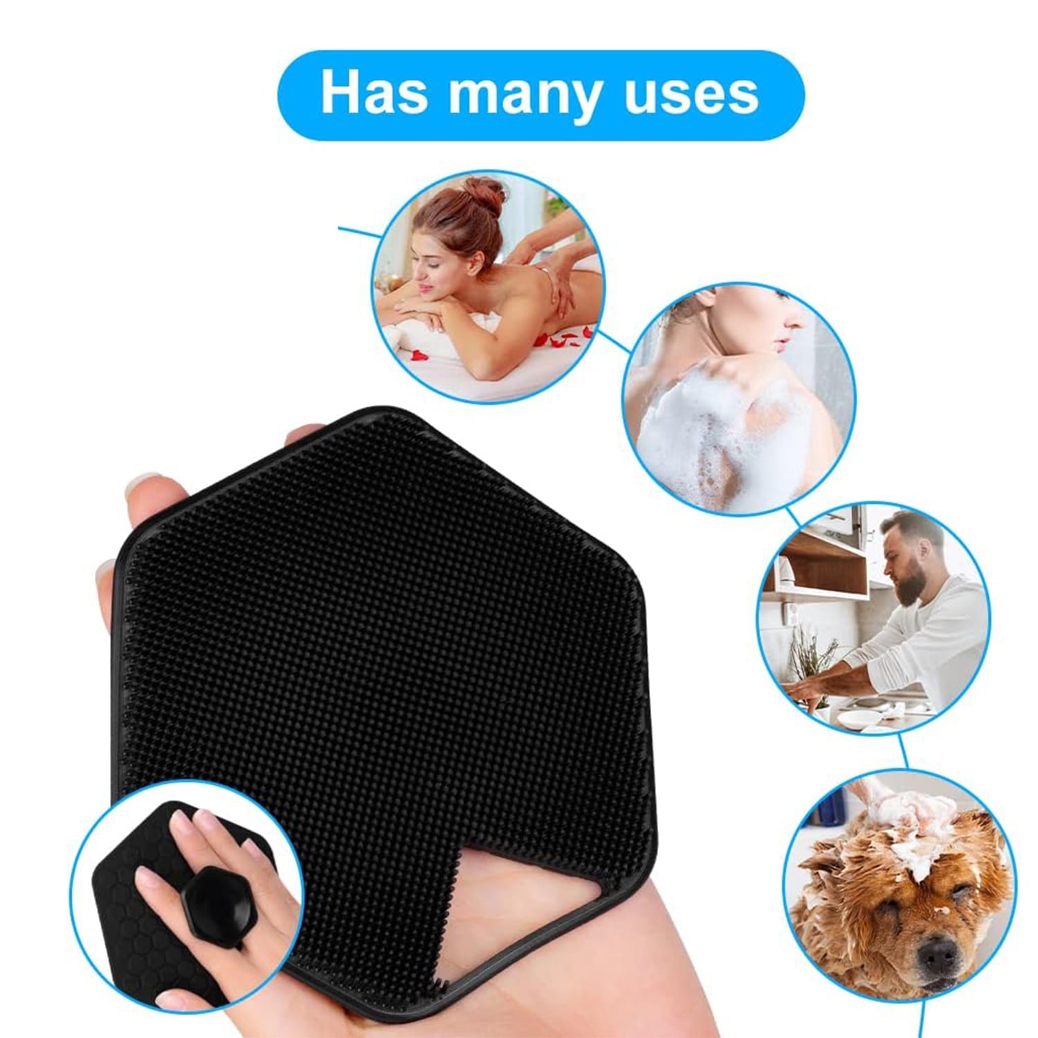 2 Pcs Silicone Body Scrubber with Non-Slip Hand Strap, Exfoliating  Shower  Bath Brush(Black+Pink)
