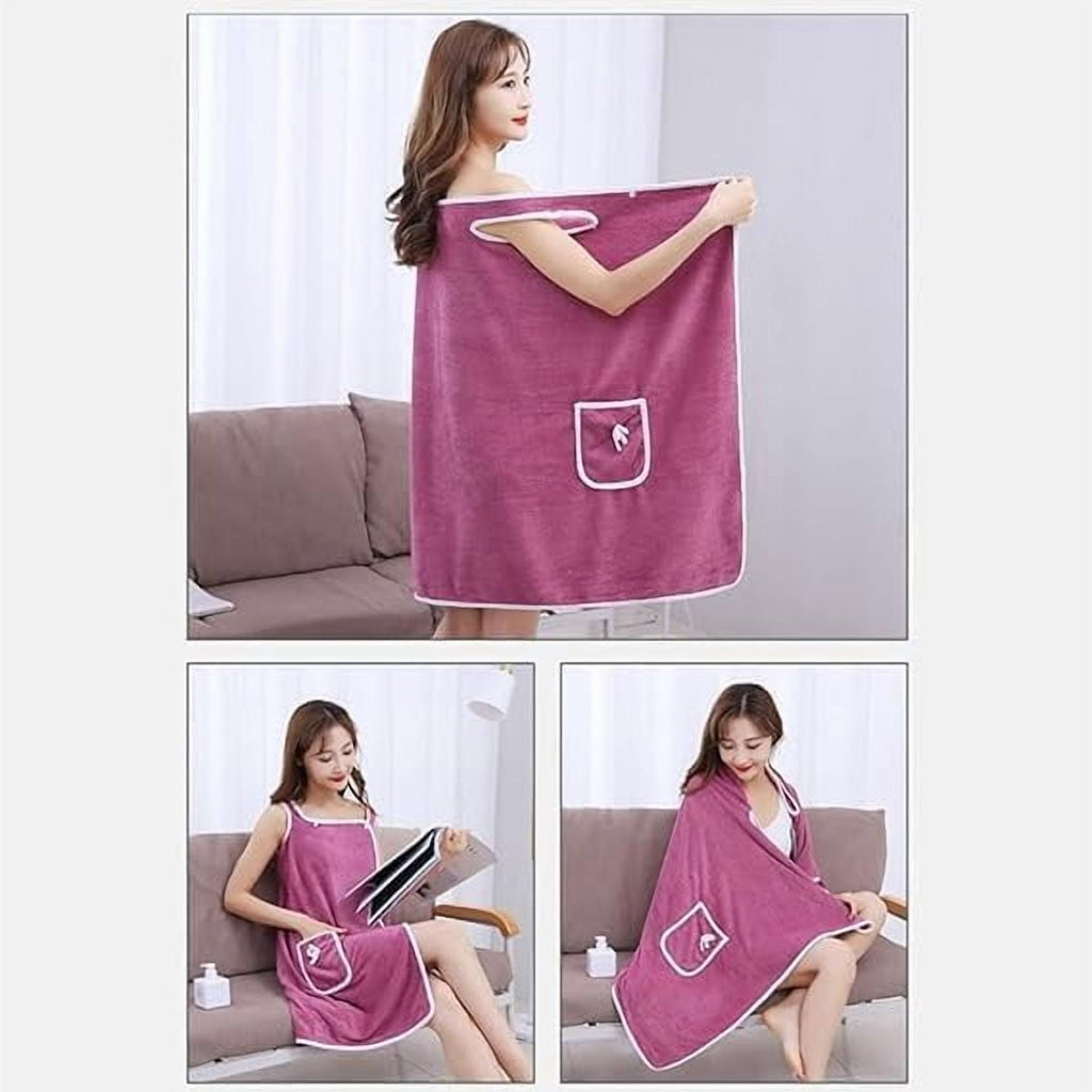 Women's Plus Size Wearable Towel Wrap | Long Shower Robe for Bath, Beach &amp; Pool | Soft, Absorbent Microfiber Bathrobe with Secure Snap Closure (Bean Paste, Large)