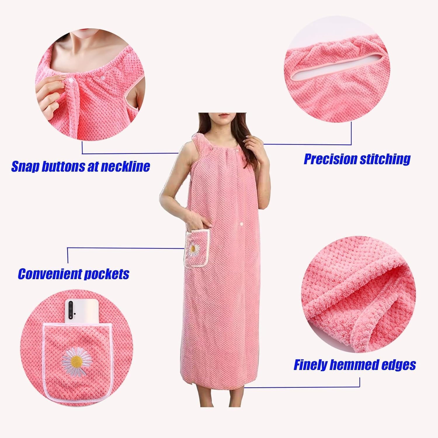 Women's Plus Size Wearable Towel Wrap | Long Shower Robe for Bath, Beach &amp; Pool | Soft, Absorbent Microfiber Bathrobe with Secure Snap Closure (Bean Paste, Large)