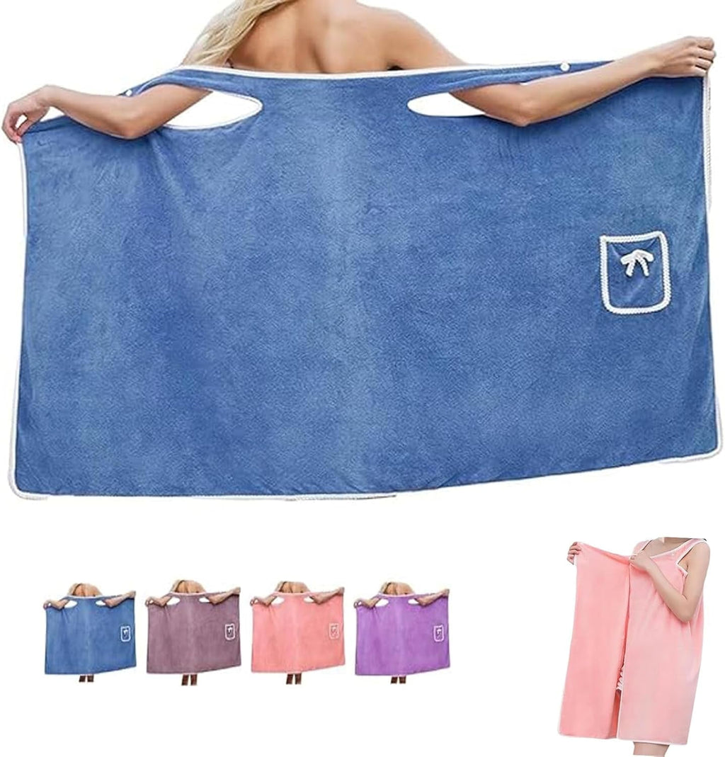 Women's Plus Size Wearable Towel Wrap | Long Shower Robe for Bath, Beach &amp; Pool | Soft, Absorbent Microfiber Bathrobe with Secure Snap Closure (Bean Paste, Large)