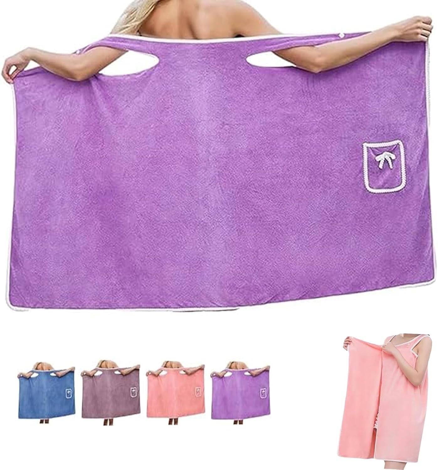 Women's Plus Size Wearable Towel Wrap | Long Shower Robe for Bath, Beach &amp; Pool | Soft, Absorbent Microfiber Bathrobe with Secure Snap Closure (Bean Paste, Large)