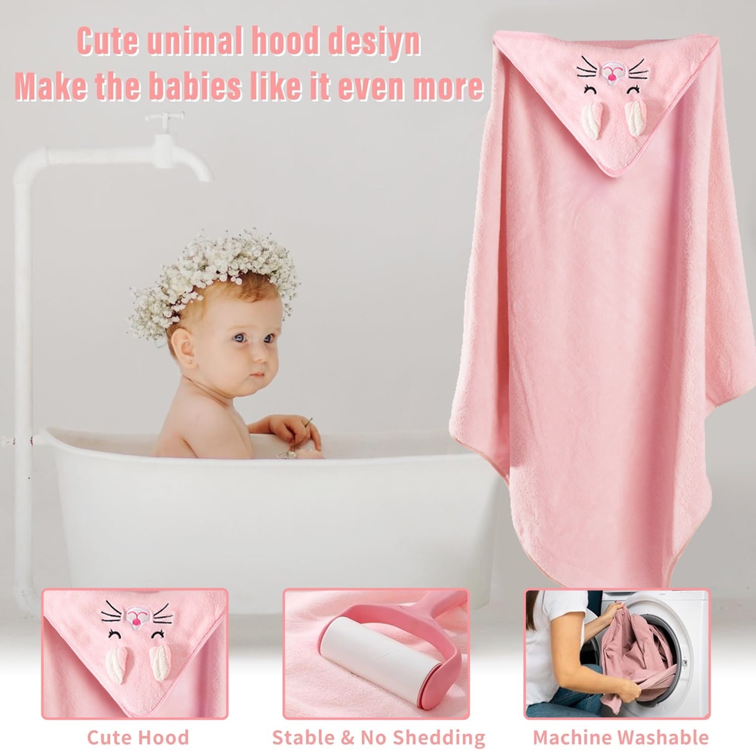 Hooded Towel - Rayon Made from Bamboo, Bath Towel with Bear Ears for Newborn, Babie, Toddler, Infant - Absorbent Large Baby Towel - Bear, 30 x 30 Inch