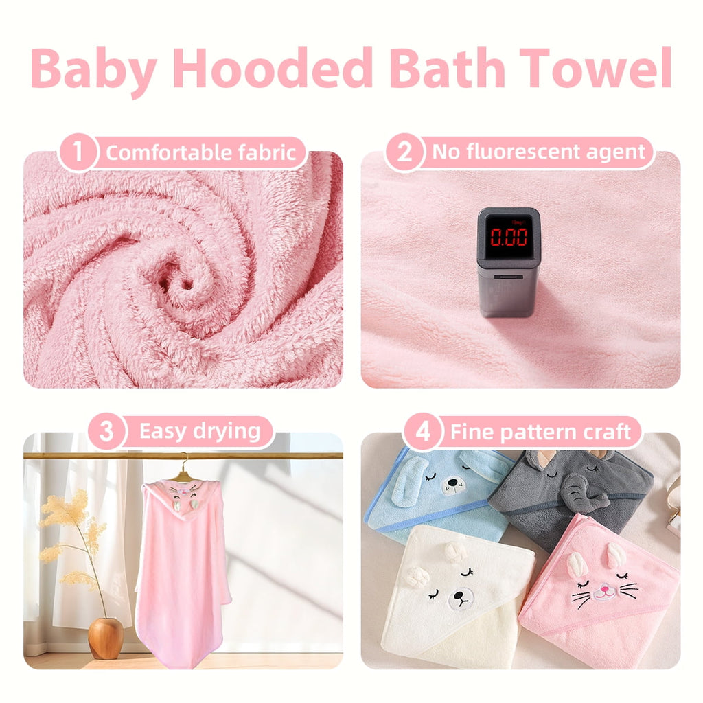 Hooded Towel - Rayon Made from Bamboo, Bath Towel with Bear Ears for Newborn, Babie, Toddler, Infant - Absorbent Large Baby Towel - Bear, 30 x 30 Inch
