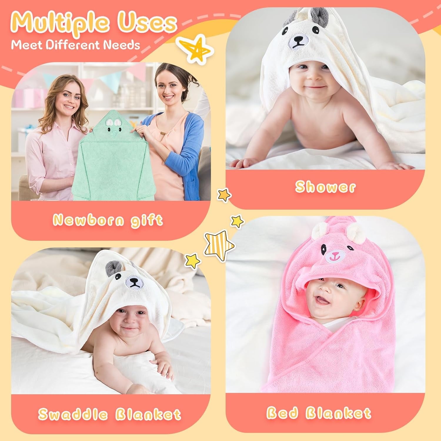 Hooded Towel - Rayon Made from Bamboo, Bath Towel with Bear Ears for Newborn, Babie, Toddler, Infant - Absorbent Large Baby Towel - Bear, 30 x 30 Inch