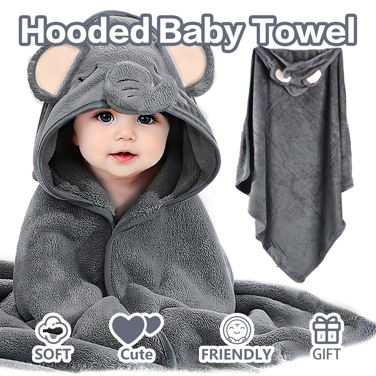 Hooded Towel - Rayon Made from Bamboo, Bath Towel with Bear Ears for Newborn, Babie, Toddler, Infant - Absorbent Large Baby Towel - Bear, 30 x 30 Inch
