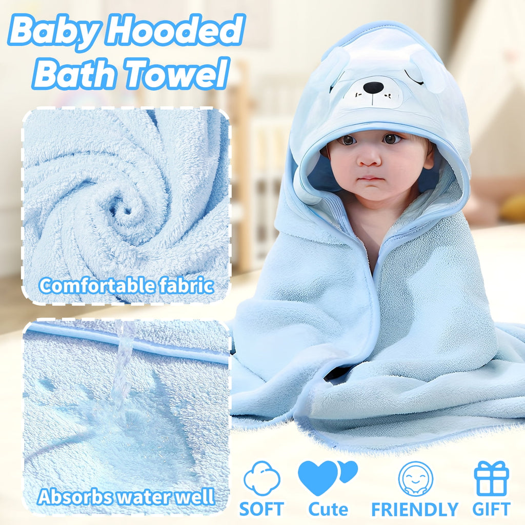 Hooded Towel - Rayon Made from Bamboo, Bath Towel with Bear Ears for Newborn, Babie, Toddler, Infant - Absorbent Large Baby Towel - Bear, 30 x 30 Inch