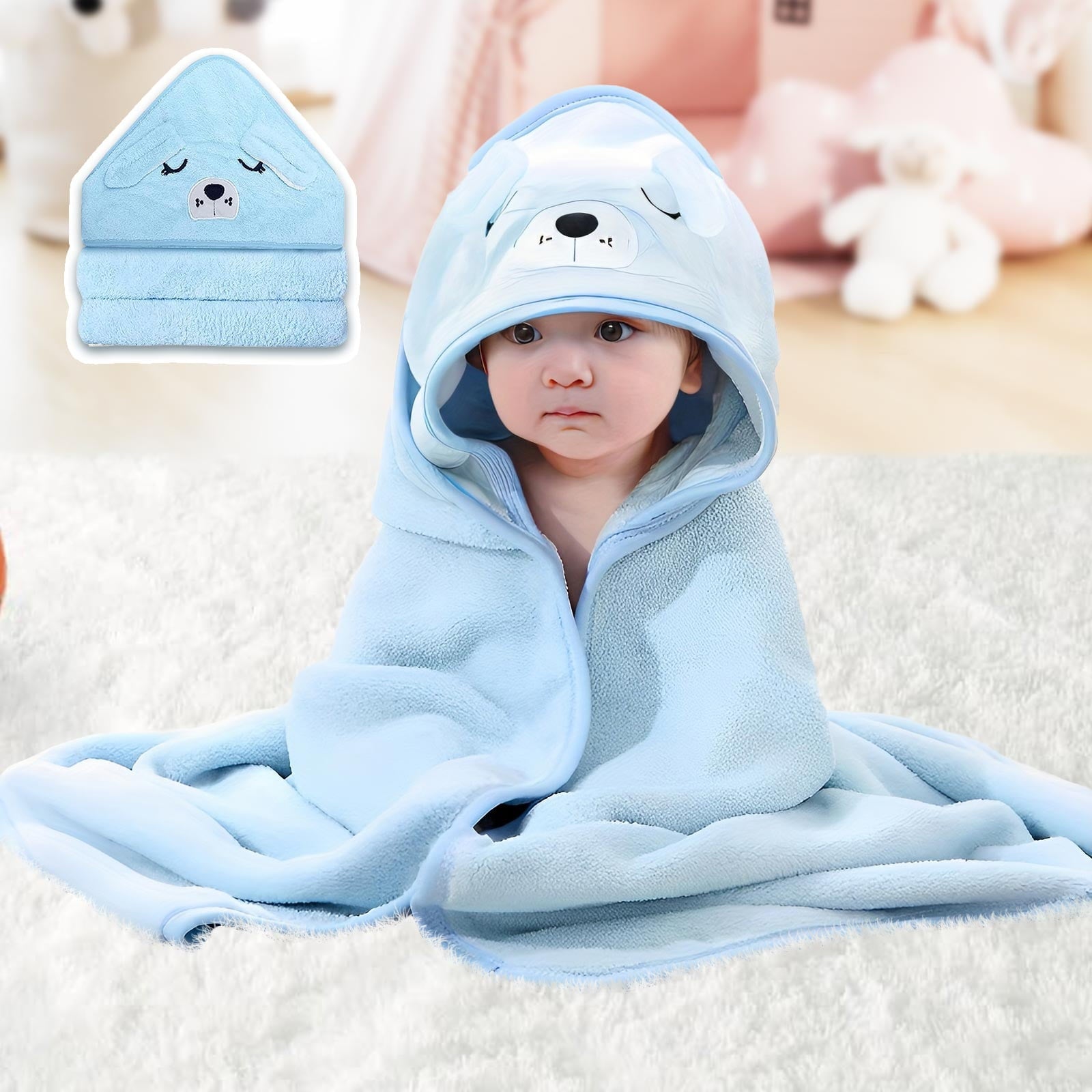 Hooded Towel - Rayon Made from Bamboo, Bath Towel with Bear Ears for Newborn, Babie, Toddler, Infant - Absorbent Large Baby Towel - Bear, 30 x 30 Inch