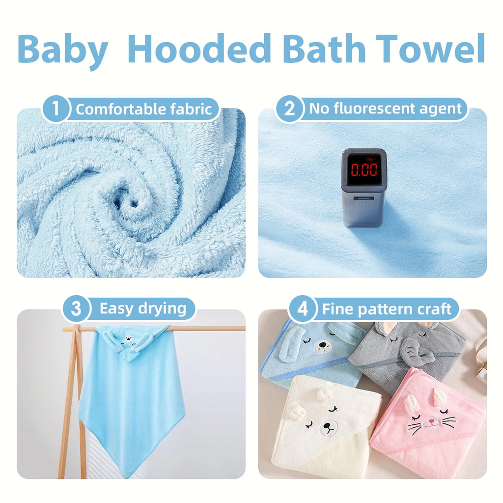 Hooded Towel - Rayon Made from Bamboo, Bath Towel with Bear Ears for Newborn, Babie, Toddler, Infant - Absorbent Large Baby Towel - Bear, 30 x 30 Inch