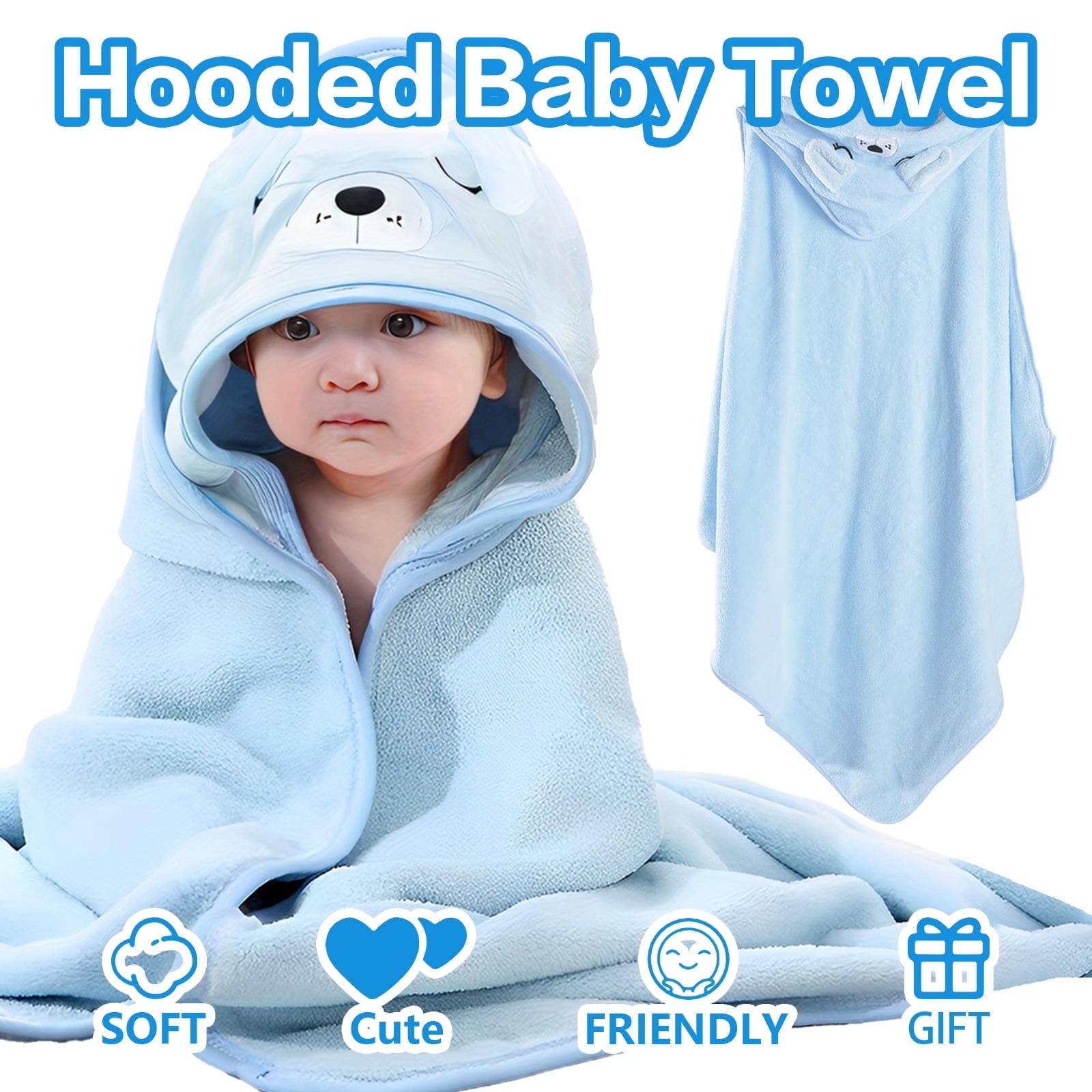 Hooded Towel - Rayon Made from Bamboo, Bath Towel with Bear Ears for Newborn, Babie, Toddler, Infant - Absorbent Large Baby Towel - Bear, 30 x 30 Inch