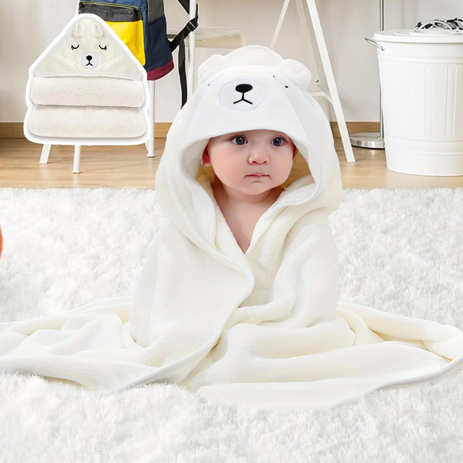 Hooded Towel - Rayon Made from Bamboo, Bath Towel with Bear Ears for Newborn, Babie, Toddler, Infant - Absorbent Large Baby Towel - Bear, 30 x 30 Inch