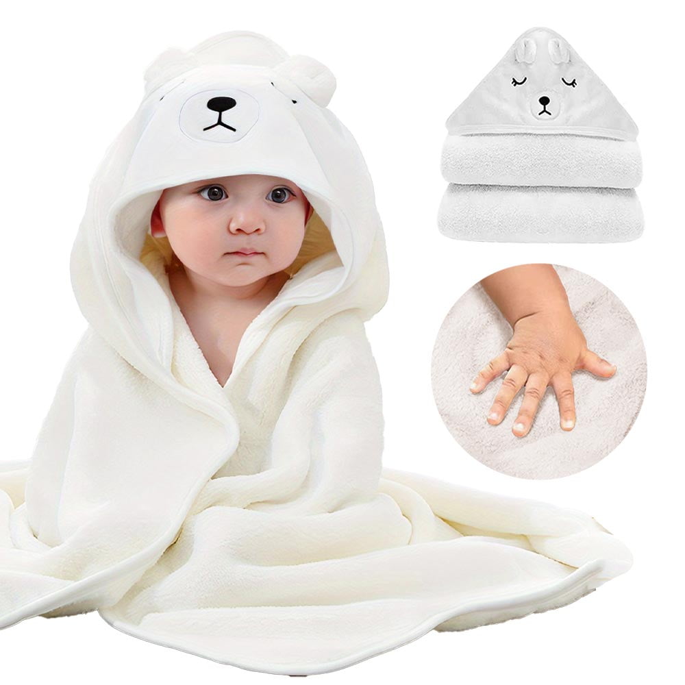 Hooded Towel - Rayon Made from Bamboo, Bath Towel with Bear Ears for Newborn, Babie, Toddler, Infant - Absorbent Large Baby Towel - Bear, 30 x 30 Inch