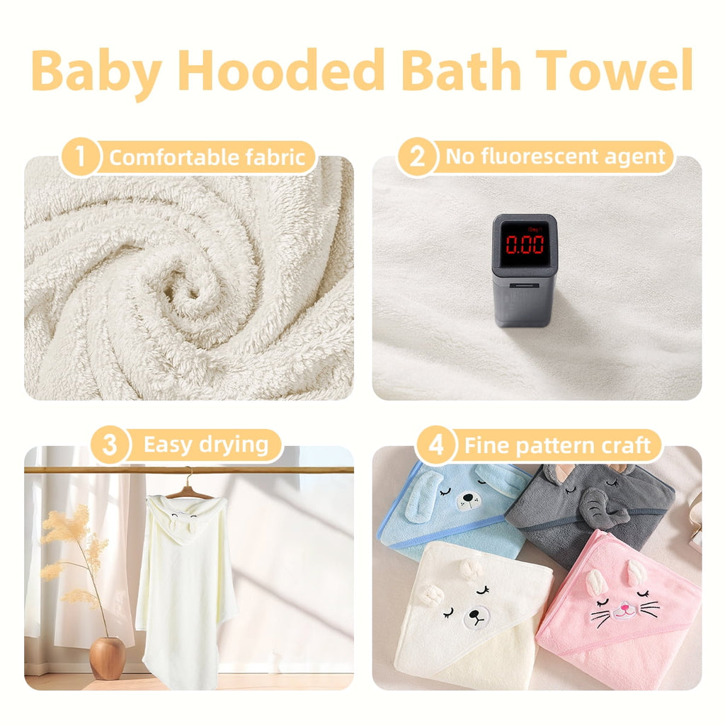 Hooded Towel - Rayon Made from Bamboo, Bath Towel with Bear Ears for Newborn, Babie, Toddler, Infant - Absorbent Large Baby Towel - Bear, 30 x 30 Inch