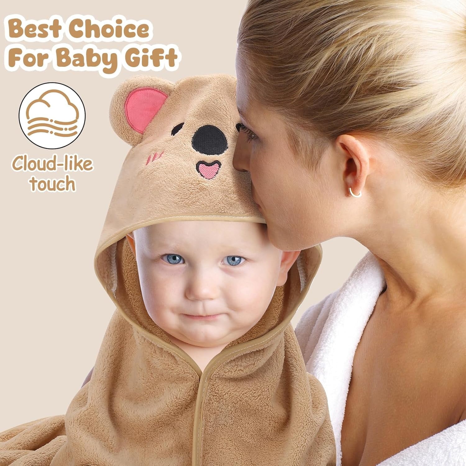 Hooded Towel - Rayon Made from Bamboo, Bath Towel with Bear Ears for Newborn, Babie, Toddler, Infant - Absorbent Large Baby Towel - Bear, 30 x 30 Inch