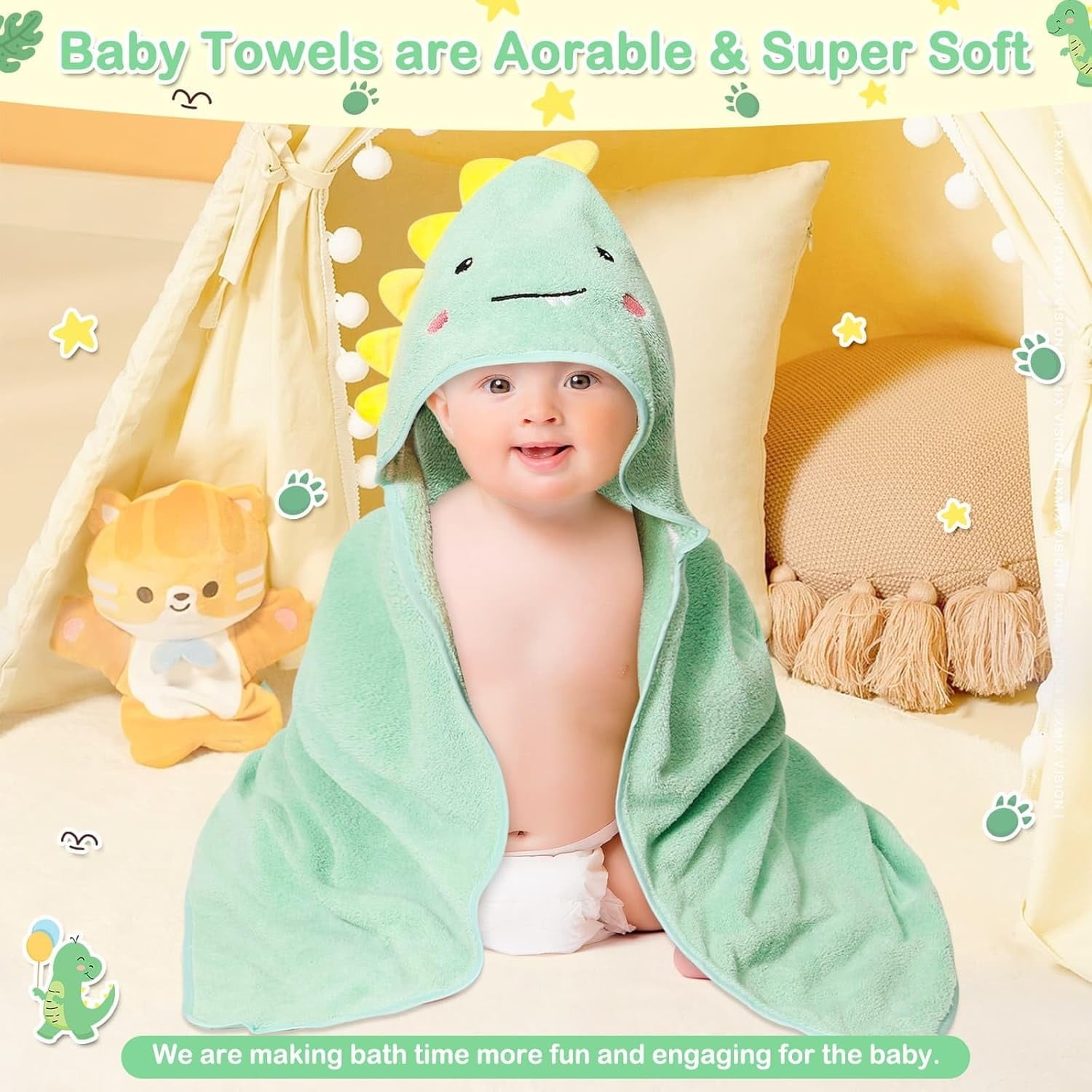 Hooded Towel - Rayon Made from Bamboo, Bath Towel with Bear Ears for Newborn, Babie, Toddler, Infant - Absorbent Large Baby Towel - Bear, 30 x 30 Inch