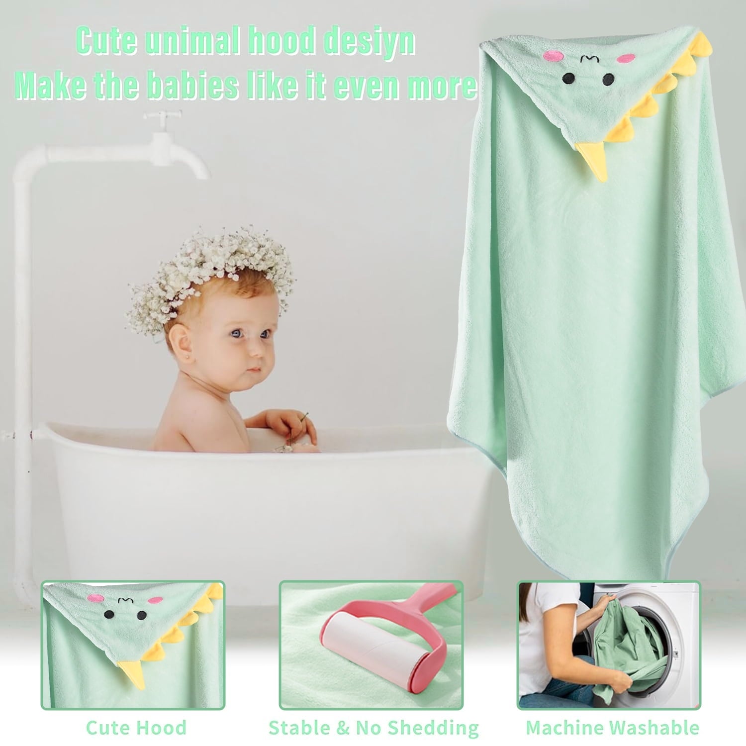 Hooded Towel - Rayon Made from Bamboo, Bath Towel with Bear Ears for Newborn, Babie, Toddler, Infant - Absorbent Large Baby Towel - Bear, 30 x 30 Inch