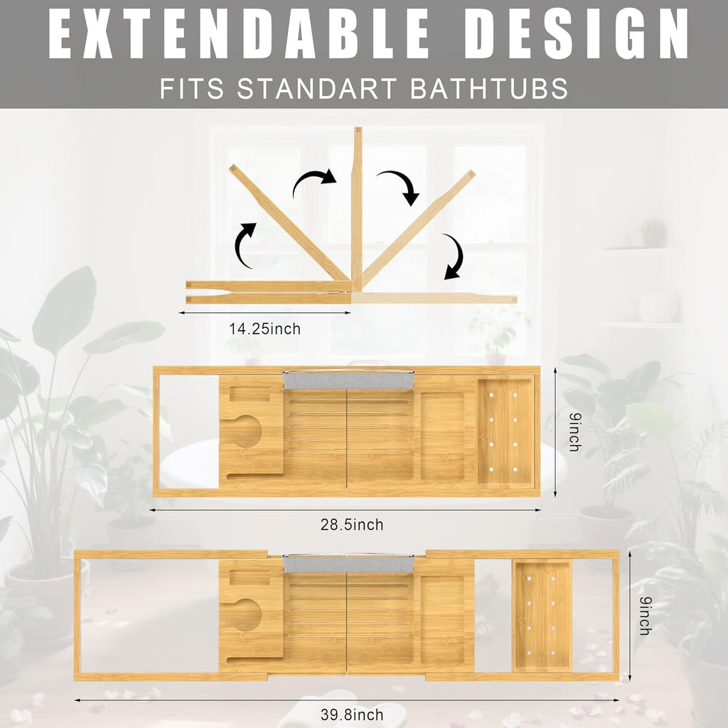 Bamboo Bathtub Caddy Tray for Tub,Expandable Bath Table Trays,Premium Bathroom Accessories for New Home &amp; Mothers Day &amp; Birthday Gifts for Couples