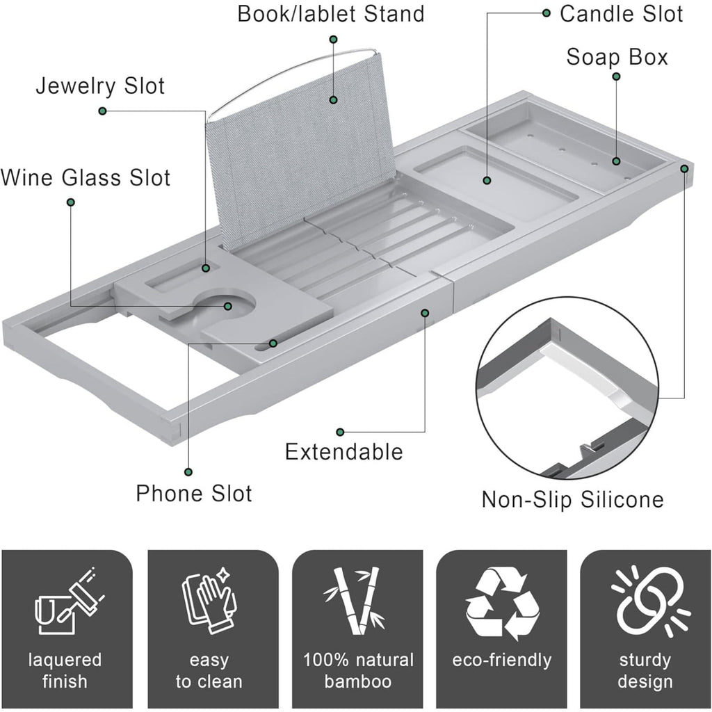 Bamboo Bathtub Caddy Tray for Tub,Expandable Bath Table Trays,Premium Bathroom Accessories for New Home &amp; Mothers Day &amp; Birthday Gifts for Couples
