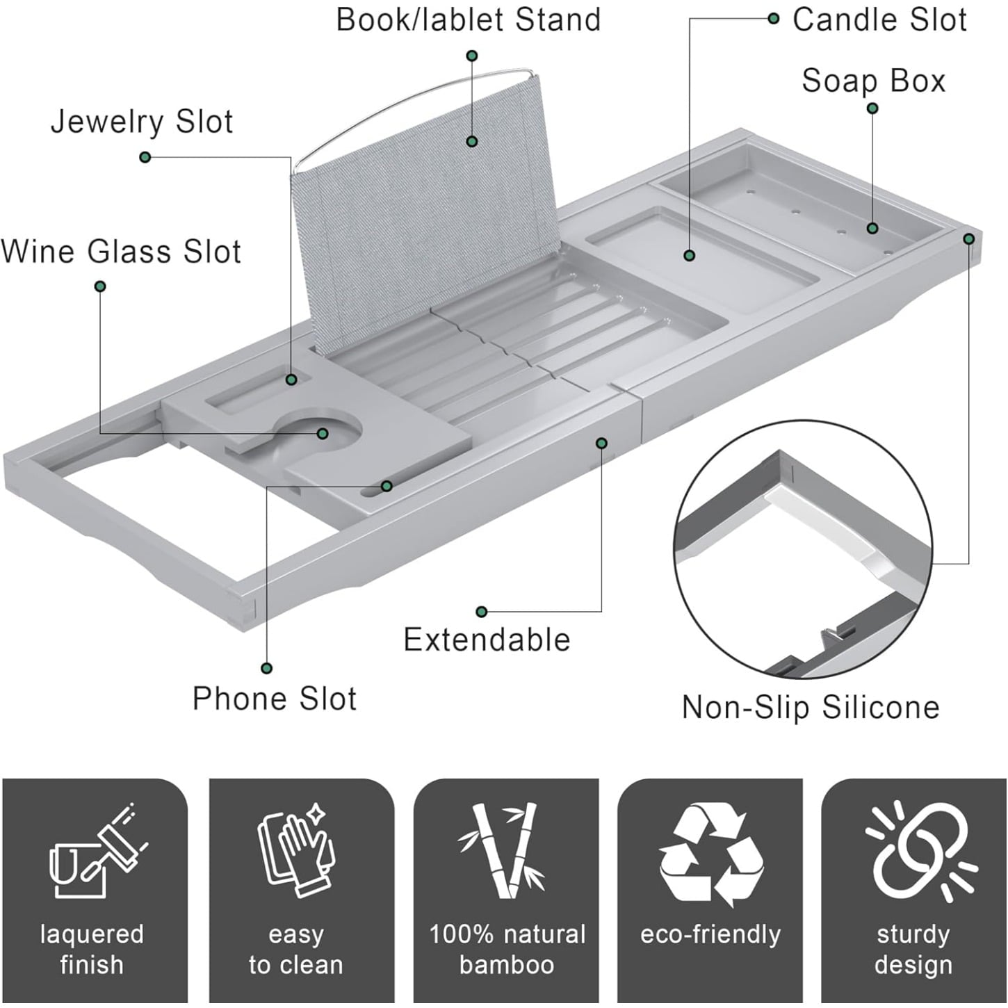Bamboo Bathtub Caddy Tray for Tub,Expandable Bath Table Trays,Premium Bathroom Accessories for New Home &amp; Mothers Day &amp; Birthday Gifts for Couples
