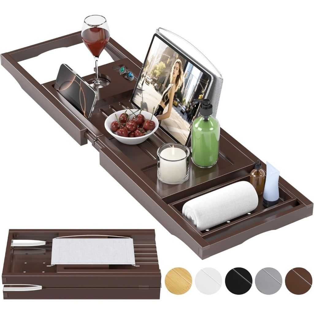 Bamboo Bathtub Caddy Tray for Tub,Expandable Bath Table Trays,Premium Bathroom Accessories for New Home &amp; Mothers Day &amp; Birthday Gifts for Couples