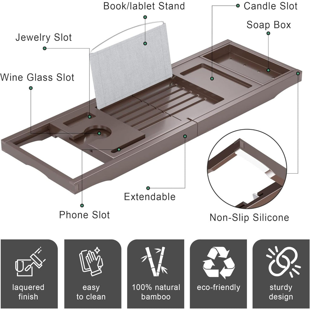Bamboo Bathtub Caddy Tray for Tub,Expandable Bath Table Trays,Premium Bathroom Accessories for New Home &amp; Mothers Day &amp; Birthday Gifts for Couples