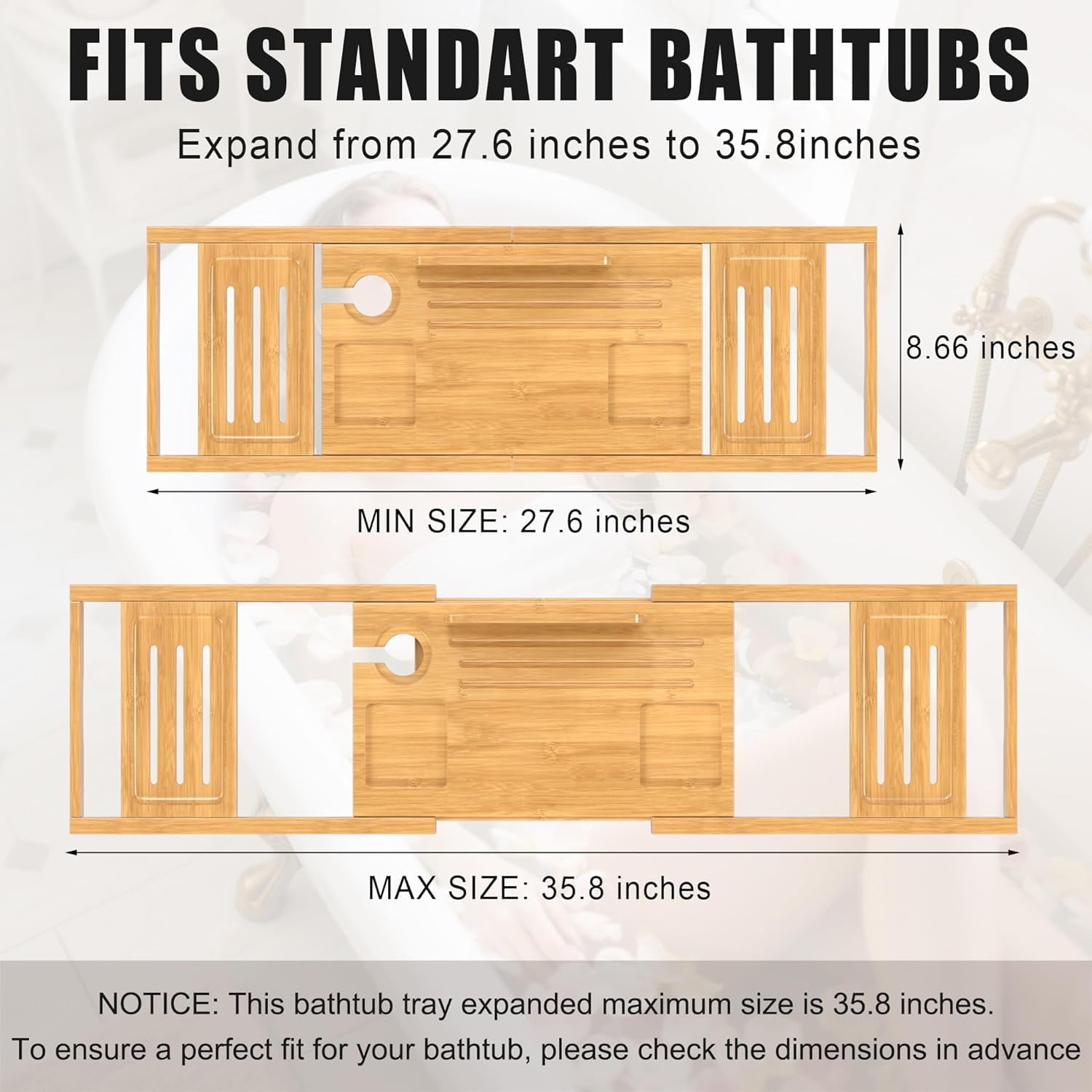 Bathtub Tray Caddy,Premium Bamboo Expandable Bath Tub Trays Table, Foldable Bathroom Accessories,Great House Warming, Anniversary and Birthday Gifts