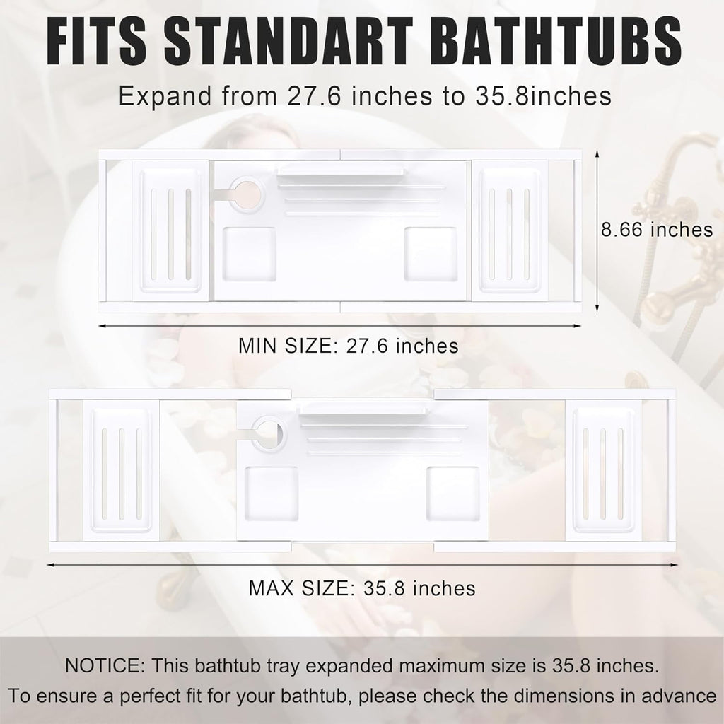 Bathtub Tray Caddy,Premium Bamboo Expandable Bath Tub Trays Table, Foldable Bathroom Accessories,Great House Warming, Anniversary and Birthday Gifts