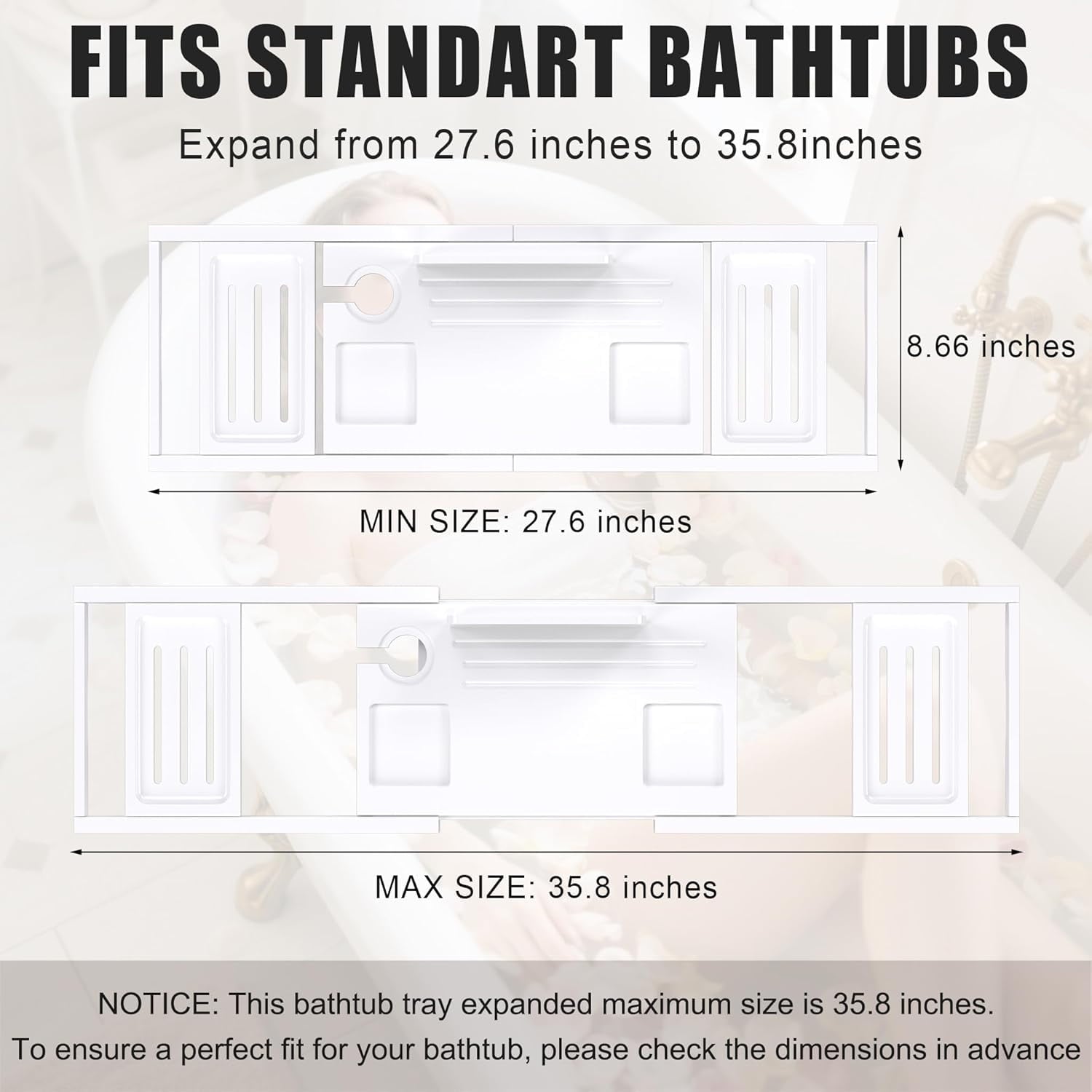 Bathtub Tray Caddy,Premium Bamboo Expandable Bath Tub Trays Table, Foldable Bathroom Accessories,Great House Warming, Anniversary and Birthday Gifts