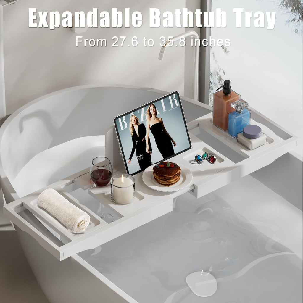 Bathtub Tray Caddy,Premium Bamboo Expandable Bath Tub Trays Table, Foldable Bathroom Accessories,Great House Warming, Anniversary and Birthday Gifts