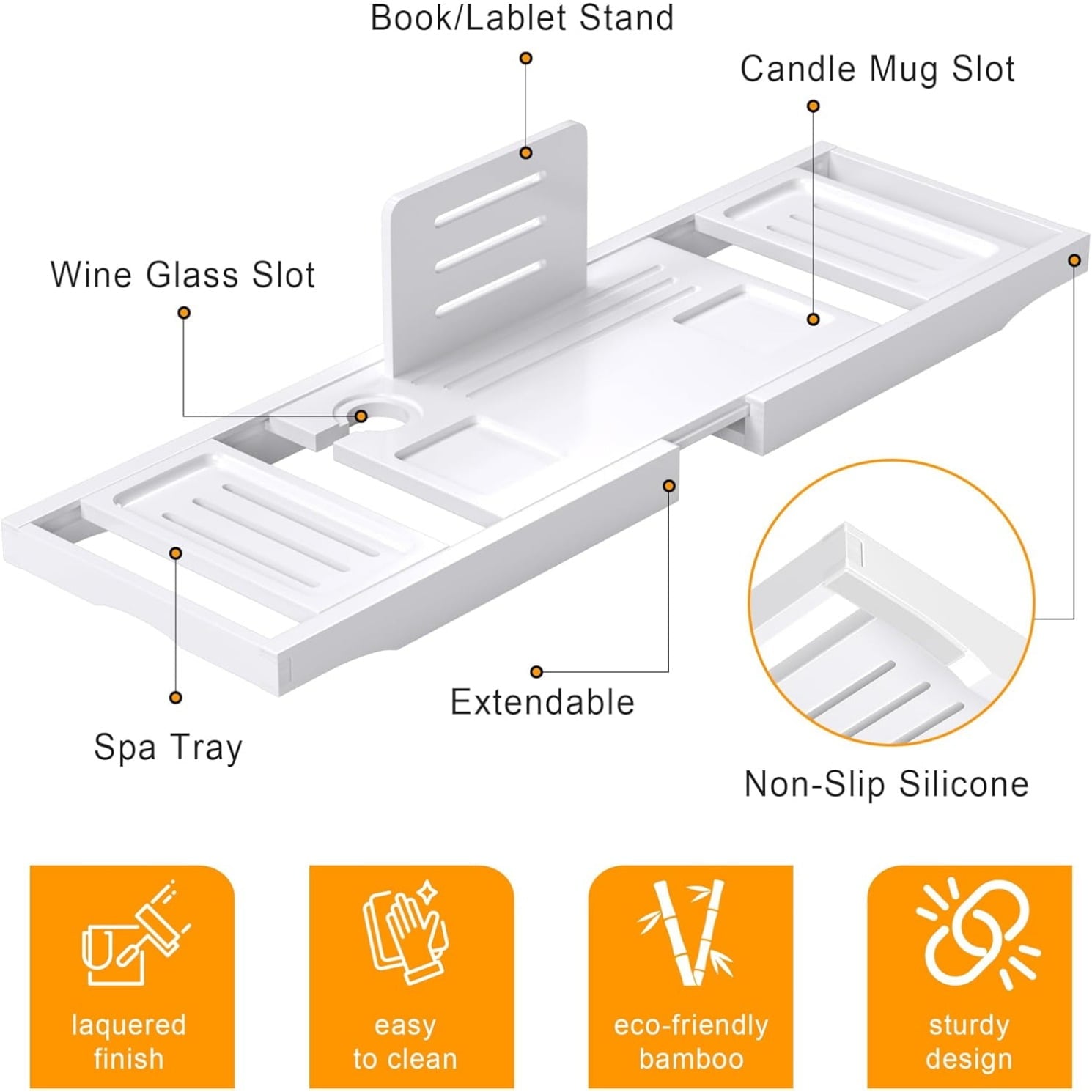Bathtub Tray Caddy,Premium Bamboo Expandable Bath Tub Trays Table, Foldable Bathroom Accessories,Great House Warming, Anniversary and Birthday Gifts