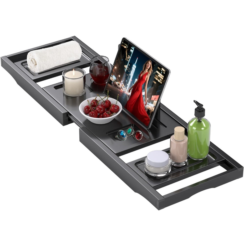 Bathtub Tray Caddy,Premium Bamboo Expandable Bath Tub Trays Table, Foldable Bathroom Accessories,Great House Warming, Anniversary and Birthday Gifts
