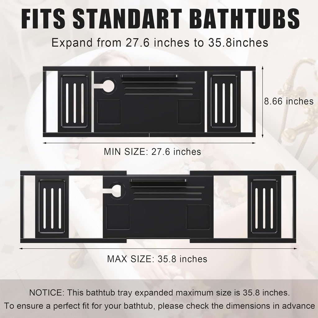 Bathtub Tray Caddy,Premium Bamboo Expandable Bath Tub Trays Table, Foldable Bathroom Accessories,Great House Warming, Anniversary and Birthday Gifts