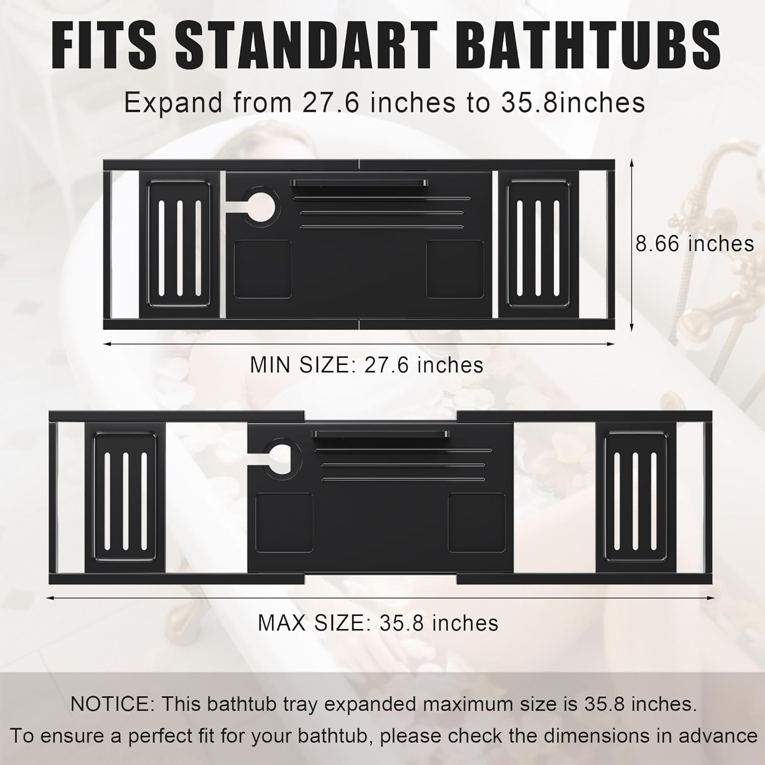 Bathtub Tray Caddy,Premium Bamboo Expandable Bath Tub Trays Table, Foldable Bathroom Accessories,Great House Warming, Anniversary and Birthday Gifts