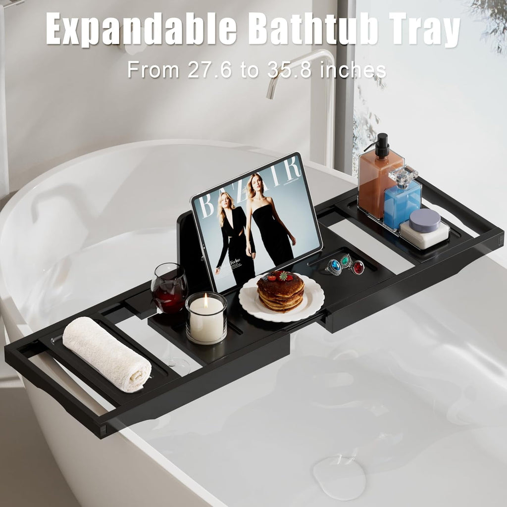 Bathtub Tray Caddy,Premium Bamboo Expandable Bath Tub Trays Table, Foldable Bathroom Accessories,Great House Warming, Anniversary and Birthday Gifts