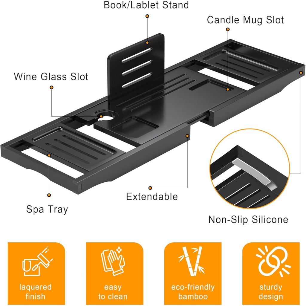 Bathtub Tray Caddy,Premium Bamboo Expandable Bath Tub Trays Table, Foldable Bathroom Accessories,Great House Warming, Anniversary and Birthday Gifts