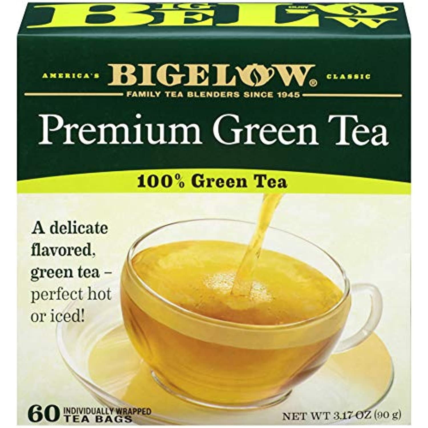 Bigelow Tea Green Tea 60 Count, Premium Blend Bulk Box Green Tea, Caffeinated