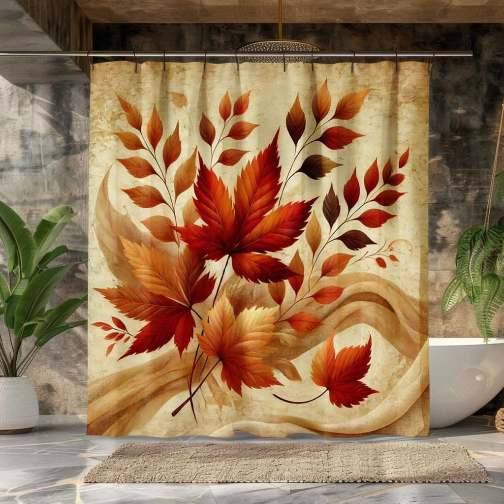 Autumn Leaves Shower Curtain, Fall Bathroom Decor, High-Quality Fabric, Multi-Size Options, Home Decoration