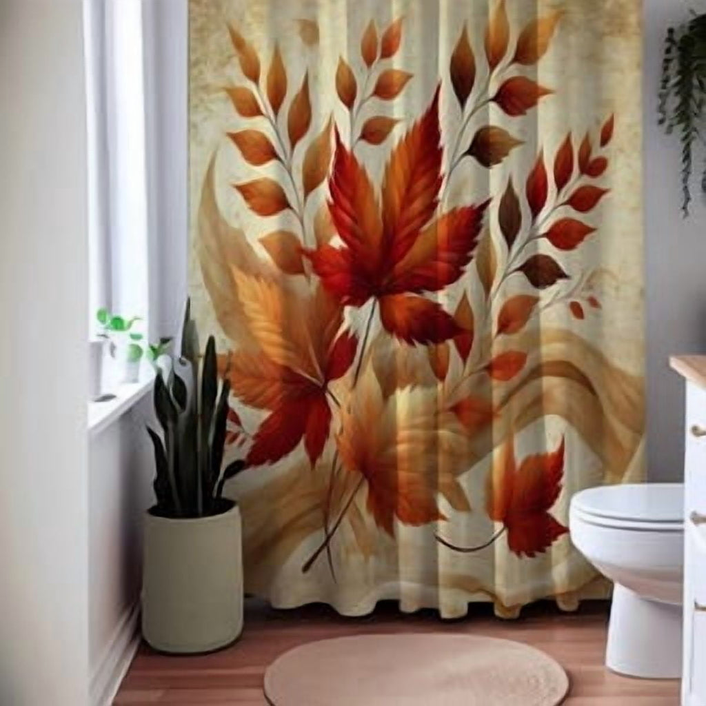 Autumn Leaves Shower Curtain, Fall Bathroom Decor, High-Quality Fabric, Multi-Size Options, Home Decoration