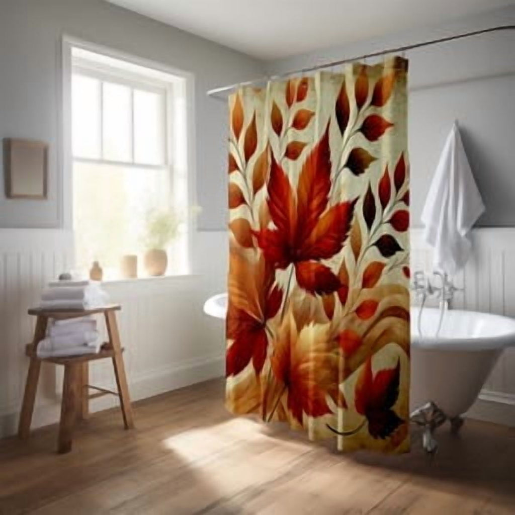 Autumn Leaves Shower Curtain, Fall Bathroom Decor, High-Quality Fabric, Multi-Size Options, Home Decoration