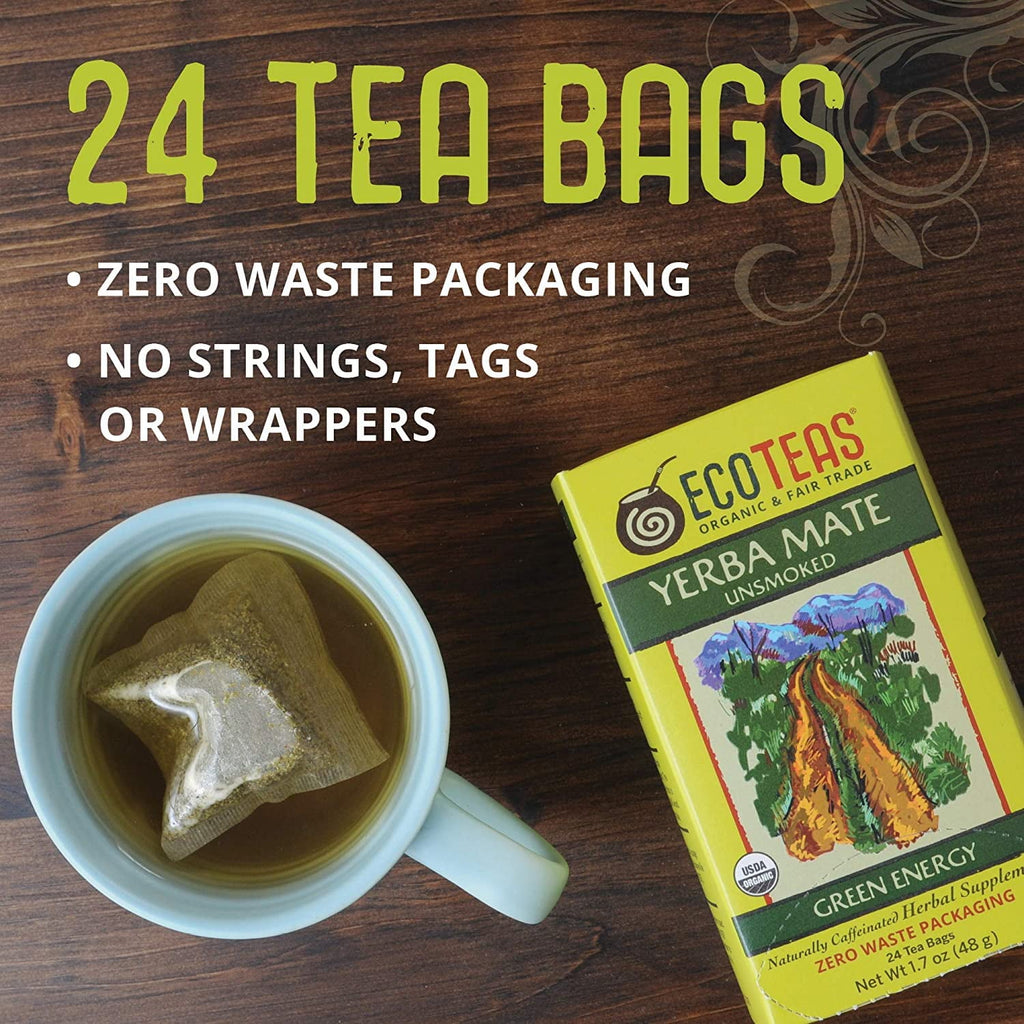 Organic Unsmoked Yerba Mate Tea Bags - 24 Count, 1.7 Oz - Organic Detox Tea - Hi Caf Tea - Clean Yerba Mate Energy -  Yerba Mate (6 Pack)
