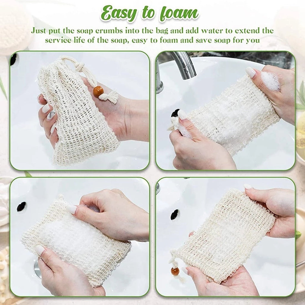 40 Pack Soap Exfoliating Bags,Soap Saver Made Sisal Mesh Soap Bag Bar Soap Bag with Drawstring for Bath &amp; Shower Use