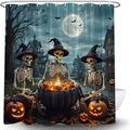 Funny Halloween Shower Curtain Trick or Treat Skull Witchy Party Courtyard Skeleton Day Death Gothic Spooky Night Castle Dead Tree Moon Crow Raven Pumpkin All Saints Bath Curtain 60x72in
