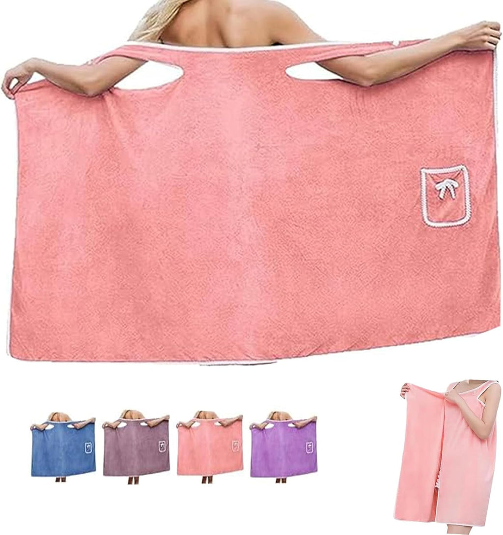 Women's Plus Size Wearable Towel Wrap | Long Shower Robe for Bath, Beach &amp; Pool | Soft, Absorbent Microfiber Bathrobe with Secure Snap Closure (Bean Paste, Large)